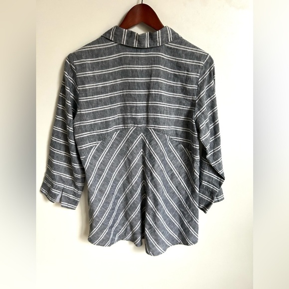 Habitat Clothes To Live In Gray White Stripe 100% Linen Flowy Hi-Lo Size small - Picture 2 of 6
